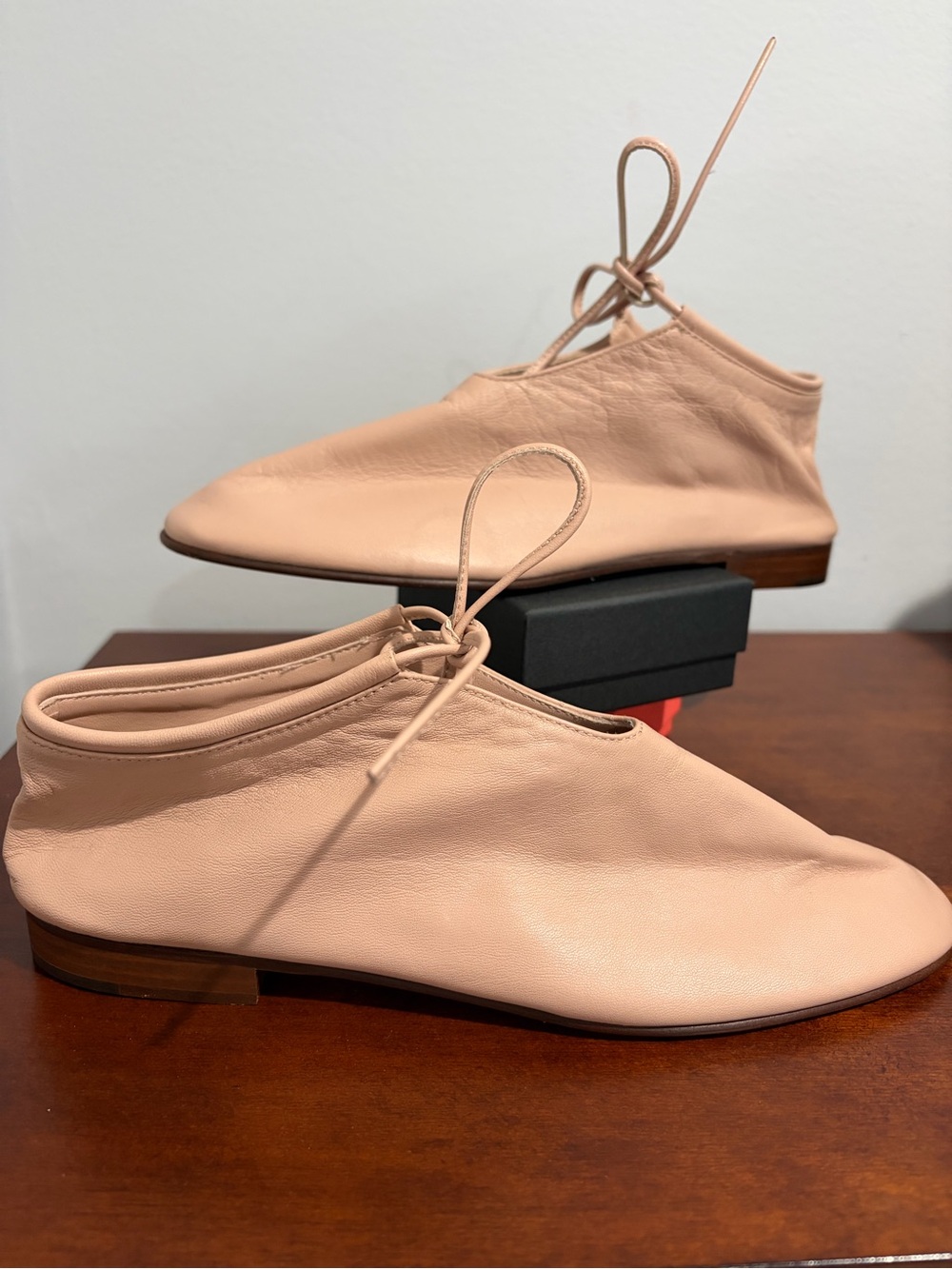 Blush Women's Nude  ( light pink)Leather Lace-Up Ankle Flats/ Size 7 ( Italy)